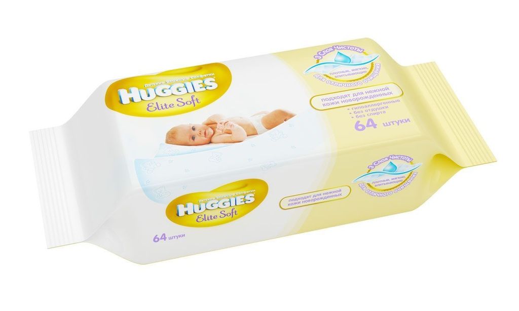 фото упаковки Huggies elite soft салфетки влажные детские