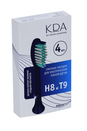 КДА S1 Сменная насадка для электрической зубной щетки Н8/Т9, средней жесткости, темно-синего цвета, 4 шт.