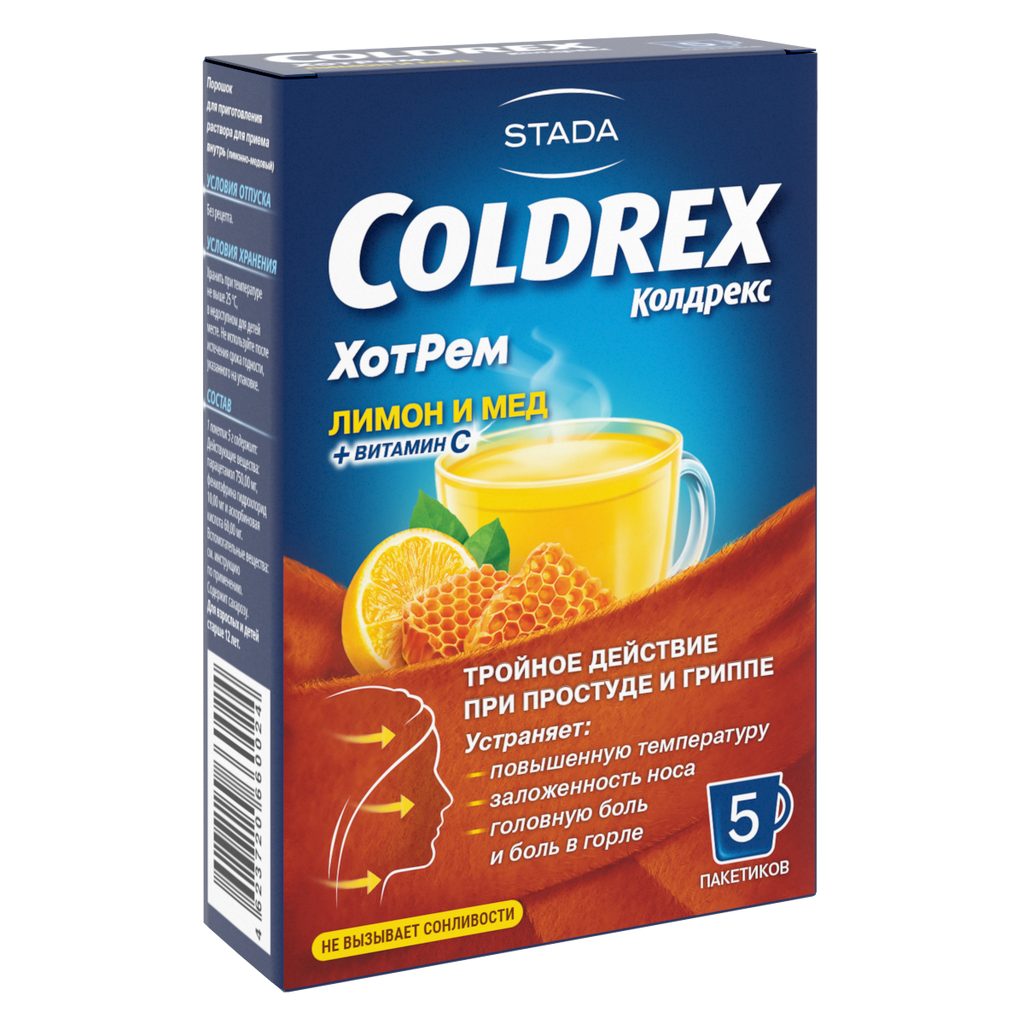 Колдрекс Хотрем, порошок для приготовления раствора для приема внутрь, медово-лимонные(й), 5 г, 5 шт.