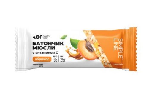 ABC Healthy Food Батончик-мюсли, Абрикос с витамином С в белой глазури, 25 г, 1 шт.