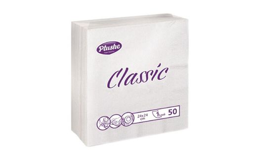 Plushe classic Салфетки бумажные, 24х24см, белого цвета, 50 шт.