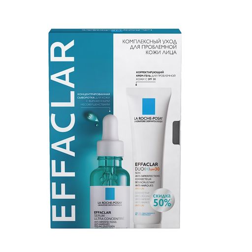 La Roche-Posay Набор Effaclar косметический, spf 30, набор, ультра концентрированная сыворотка30мл + корректирующий крем-гель 40мл, 1 шт.