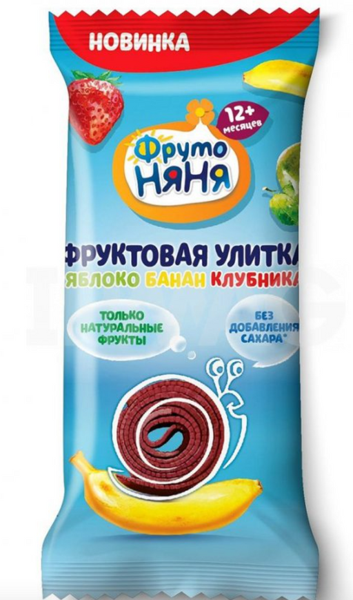 Фрутоняня Фруктовые кусочки Улитка, яблоко клубника банан, 15 г, 1 шт.