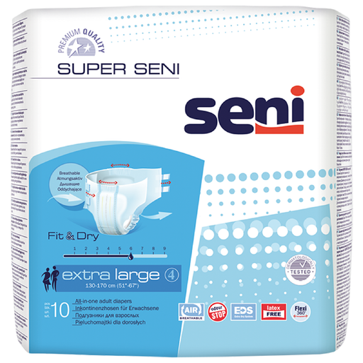 Seni Super Подгузники для взрослых, Extra Large XL (4), 130-170 см, 10 шт.
