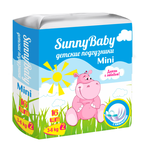 Sunnybaby Подгузники детские mini, 3-6 кг, 16 шт.